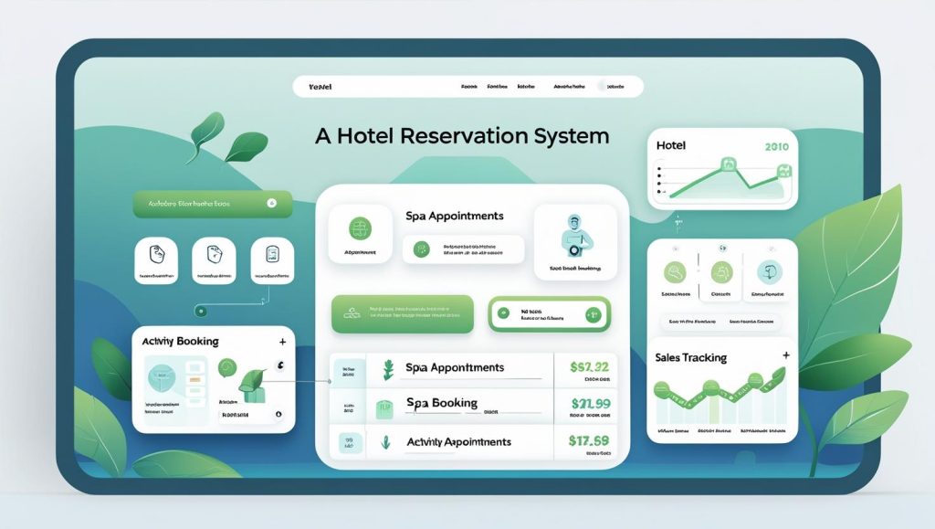Bir tablet ekranında otel odası seçimi ve rezervasyon formunun açık olduğu bir arayüz, kolay online rezervasyon deneyimini gösteriyor.