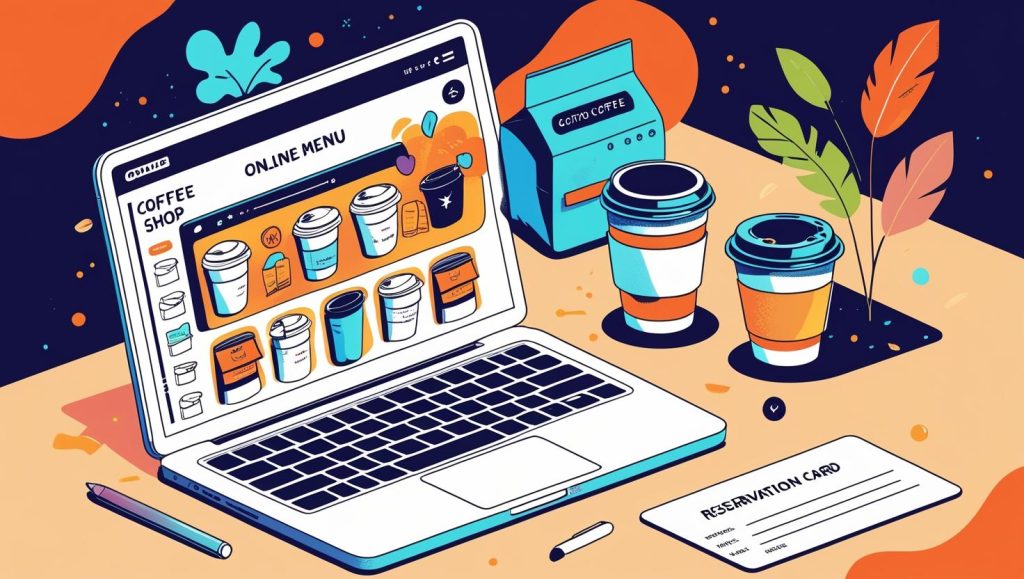 Bir akıllı telefon ekranında modern bir kahve dükkanının online menüsü açık, kahve çeşitleri, fiyatları ve açıklamaları net bir şekilde görünüyor.